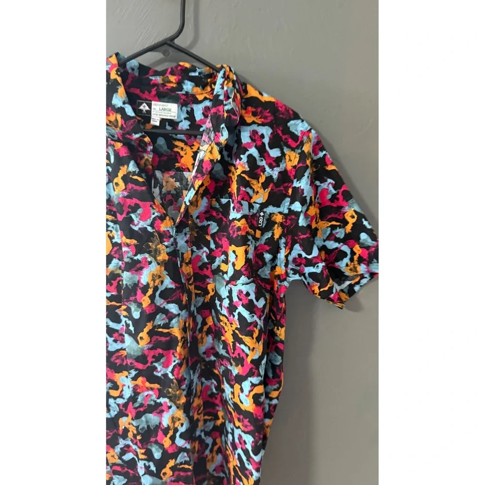 LRG Mens‎ Abstract Camo Button Down Shirt Short Sleeve Multi Color Cotton Skater